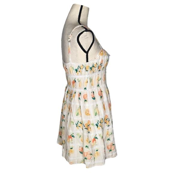 Abercrombie & Fitch Citrus Fruit Tie Front Smock Mini Dress Size: XSP - Picture 3 of 5